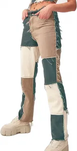 Женские джинсы с высокой талией и прямыми штанинами, с патчами и рваным краем FOURSTEEDS