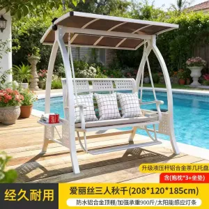 Садовые качели Green Water «Алиса» трехместные, 208х120х185 см, LED-подсветка, матрас-сиденье+подушки, белый