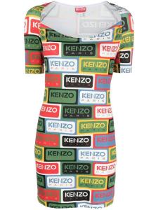 Kenzo платье мини с логотипом, зеленый
