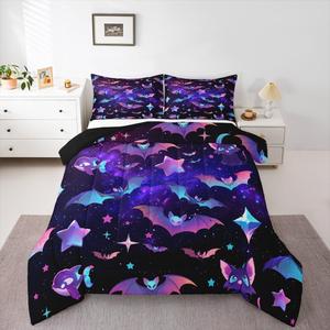 Erosebridal Комплект постельного белья Happy Halloween с готическими летучими мышами и галактическим звездным небом для детской комнаты, Purple Black