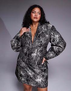 Жаккардовый блейзер Curve с черным цветочным принтом Asos Luxe
