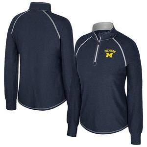 Женская футболка Michigan Wolverines Bikram raglan с четверть-молнией, цвет navy Colosseum