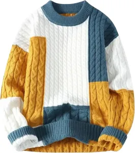 Мужской свитер с цветными блоками и фактурной вязкой