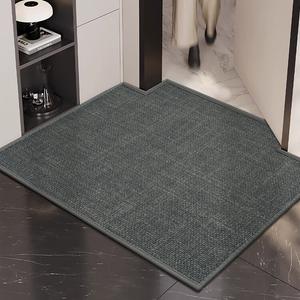 Budis Коврик для входной двери 60х150 см, утолщенный, водостойкий, противоскользящий, в клетку, темно-серый