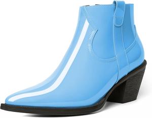 Женские ботильоны Esvowido с заостренным носком, низким каблуком, массивным каблуком, короткие ботинки с боковой молнией и мехом, офисные осенние ботинки, Light Blue