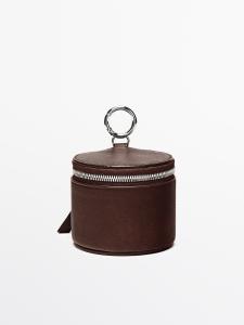 Круглая сумка из кожи наппа со стразами Massimo Dutti, brown