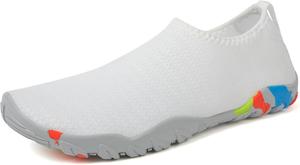 Водные туфли Быстросохнущие с Легкой посадкой Пляжные и спортивные обувь Без носка Сетчатые аква-носки с цветной подошвой Легкие для плавания, пляжа, бассейна, дайвинга и прогулок Dacnakby, белый