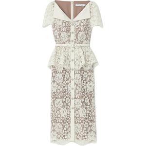 Self-Portrait Короткое платье с короткими рукавами Женское Слоновая кость Белый