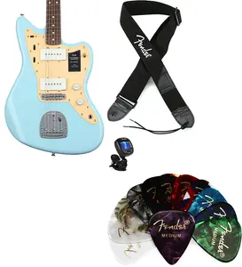 Электрогитара Fender Vintera II '50s Jazzmaster - Sonic Blue, комплект с ремнем Fender 2" из полиэстера с логотипом - черный с белым логотипом... (4 предмета)