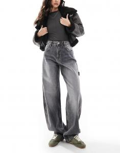 Джинсы Bershka с регулируемой посадкой Ballon Fit Carpenter светло-серого цвета