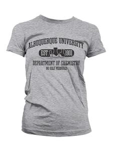 Футболка с надписью Девичья футболка кафедры химии Университета Альбукерке серого цвета Breaking Bad