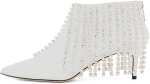 Женские ботильоны XYD с ниспадающими кристальными ремешками, низкий каблук, заостренный носок, с молнией, праздничные туфли, White
