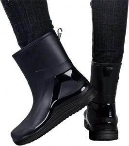 Мужские водные туфли водонепроницаемые и противоскользящие резиновые ботинки, средние хлопковые рыболовные дождевые сапоги, мужские дождевые сапоги Generic, черный