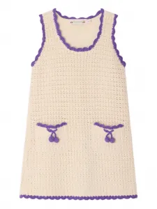 Платье в технике кроше с накладным карманом Bonpoint, белый