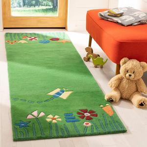 Ковер-дорожка SAFAVIEH, 69 x 214 см, Kids Collection, Green & Multi, ручной работы из шерсти с травой и цветами, идеально подходит для помещений с высокой проходимостью в гостиной, спальне (SFK751A)