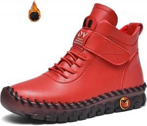 Женские кожаные теплые низкие ботильоны Optigard с меховой подкладкой, регулируемые, повседневные, с нескользящей мягкой подошвой, зимние снегоступы, ручная работа, высокие лоферы для мам, Red