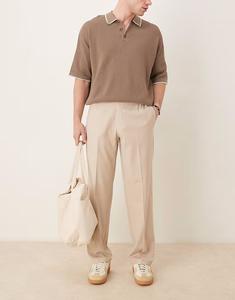 Строгие брюки прямого кроя ASOS DESIGN из льняного верблюжьего цвета с эластичной талией