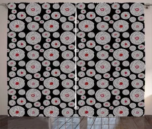 Штора ABAKUHAUS с геометрическим узором в деревенском стиле, этническими кругами и пятнами, присборенная тесьма для спальни с петлями и крючками, 280 x 225 см, ярко-красный, белый и черный Abakuhaus