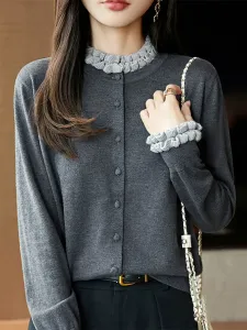 Вязаный топ с оборками и пуговицами для женщин Doux Belle, цвет Gray