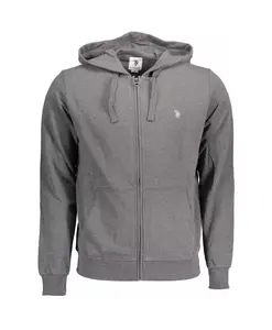 Серая хлопковая толстовка с капюшоном и застежкой-молнией U.S. Polo Assn., серый