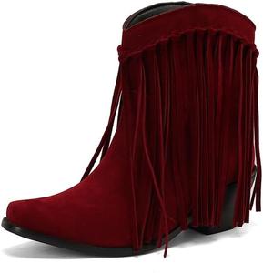 Женские ковбойские ботильоны Seborluys с бахромой, короткие ковбойские сапожки с бахромой и кисточками, замшевые ботильоны на массивном каблуке, Burgundy