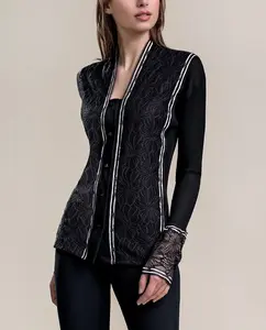 Женская майка с длинными рукавами и кружевными деталями Vittoria B. Intimo, черный