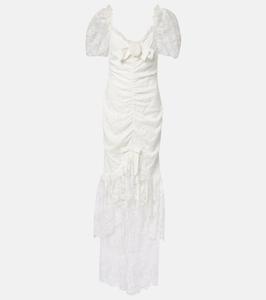 Кружевное платье с бантом и сборками Alessandra Rich, белый