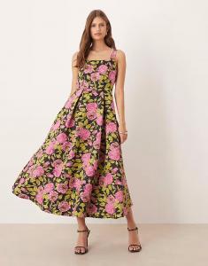 Платье мидакси Floral с квадратным вырезом, разноцветное Maya, мультиколор