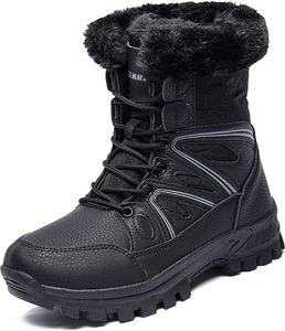 Женские зимние водонепроницаемые снегоходные сапоги с толстой подошвой, легкие, теплые, с меховой подкладкой, на шнуровке, средней длины, удобные для прогулок и путешествий на открытом воздухе FAGLKAK, Black