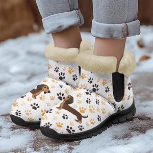 Женские зимние ботинки Jeiento с мехом и утепленной подошвой для собак, утепленные уличные ботильоны, Cartoon Dachshund Dog Paw
