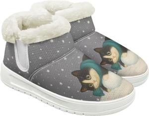 Женские зимние ботинки с теплой подкладкой из флиса, удобные ботильоны на осень и зиму для активного отдыха и походов Hechitok, Cartoon Cat