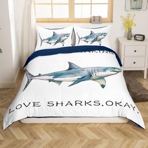 Erosebridal Комплект постельного белья Shark с принтом морских животных для детей, Blue White