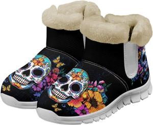 Женские зимние ботинки с противоскользящей подошвой, утепленные флисом, для улицы и дома Glomenade, Candy Skull Flower