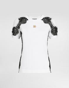 Футболка из джерси с логотипом dg и кружевными деталями Dolce & Gabbana, мультиколор