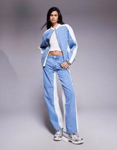 Джинсовая куртка-косуха свободного кроя с контрастной вставкой Liquor N Poker, мультиколор