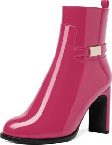 Женские ботильоны SKYSTERRY с круглым носком, на молнии, с лаковой отделкой, для улицы, с высокими каблуками 3,3 дюйма, Magenta