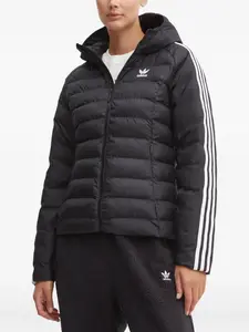 Пуховик с капюшоном и полосками Adidas, черный