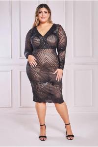 Платье миди со звездами и зубчатым краем Plus Goddiva, черный