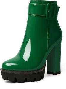 Женские ботильоны на платформе Esvowido, с круглым носком, грубой подошвой, пряжкой, массивным каблуком, молнией сбоку и мехом, зимние короткие ботинки, Green