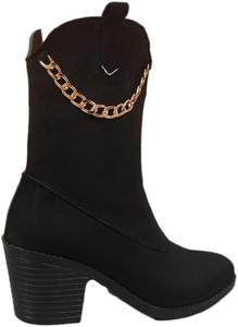 Женские ботильоны больших размеров с украшениями в виде цепочек, с толстыми массивными каблуками и простым дизайном. Fusecottc, Black