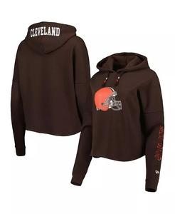 Женская коричневая толстовка с капюшоном Cleveland Browns с рукавами из фольги New Era