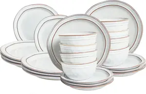 Набор столовых приборов BELIANI, светло-серый керамогранит, глина и каолин, на 8 персон, 24 предмета, круглый, ручная работа, в скандинавском стиле, для кухни и столовой Beliani