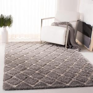 Ковер SAFAVIEH, 155 x 229 см, Adriana Shag Collection Light Grey/Cream ARG780G Trellis Non-Shedding для гостиной, спальни, столовой, прихожей, плюшевый