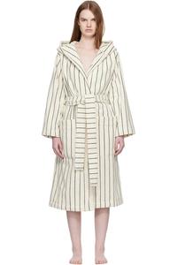 Tekla Белый и зеленый махровый халат с капюшоном