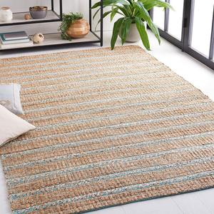 Ковер SAFAVIEH, 305 x 427 см, Natural Fiber Collection, Teal & Natural, ручное плоское плетение в полоску из джута и хлопкового джута, идеально для помещений с высокой проходимостью в гостиной, спальне (NFB655K)