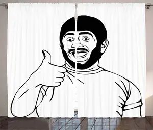 Штора ABAKUHAUS в деревенском стиле с юмором, Хорошая работа, братан, большой палец, присборенная штора из тесьмы для спальни с петлями и крючками, 280 x 245 см, черно-белая Abakuhaus