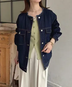 Джинсовая куртка без воротника с бахромой Thevon., цвет Navy