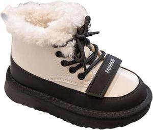 Ботинки на меху для девочек с высоким голенищем, шнуровкой, противоскользящие, повседневные теплые зимние ботиночки Generic, White