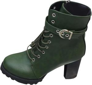 Женские ботинки с шнуровкой в стиле милитари, осенне-зимняя мода, повседневные короткие ботильоны, однотонные кожаные ботинки с круглыми носками, массивным высоким каблуком и платформой Generic, Green