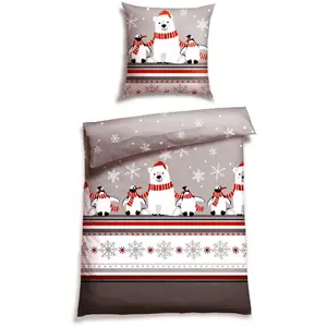 Постельное белье Schiesser «Dida из мягкого хлопка с прохладным зимним принтом», MADE IN GREEN, сертифицировано OEKO-TEX, серый